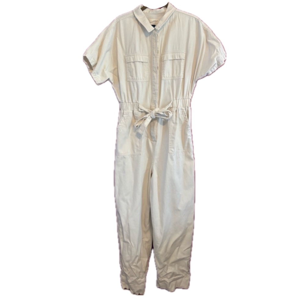 Target Cream Short-Sleeve Tie-Waist Utility Jumpsuit